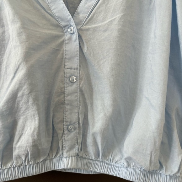 Aerie Real Baby Blue Flowy Woven Top with Buttons and Cinched Waist Size S - Picture 5 of 7